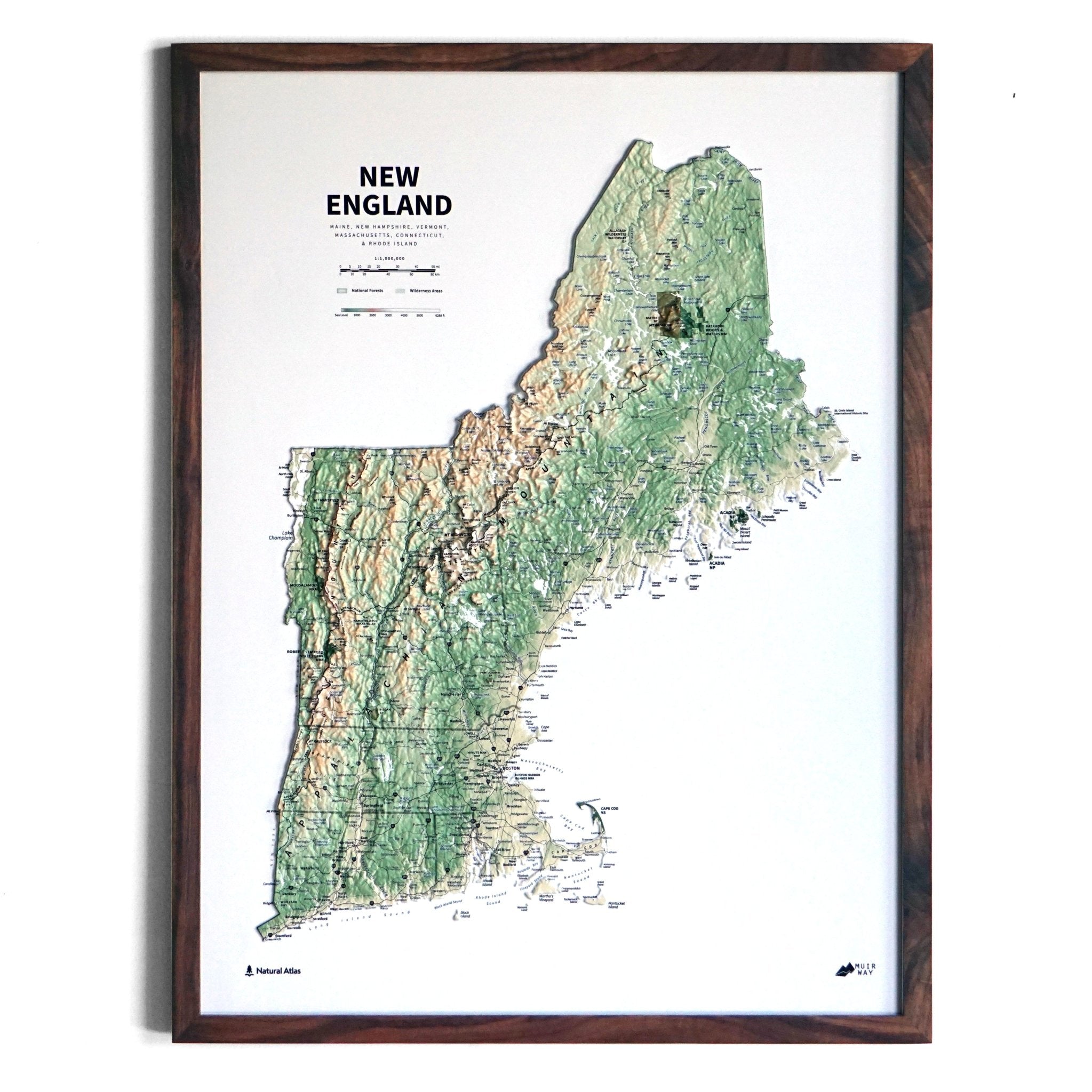 New England 3D Raised Relief Map - Muir Way - Natural Atlas