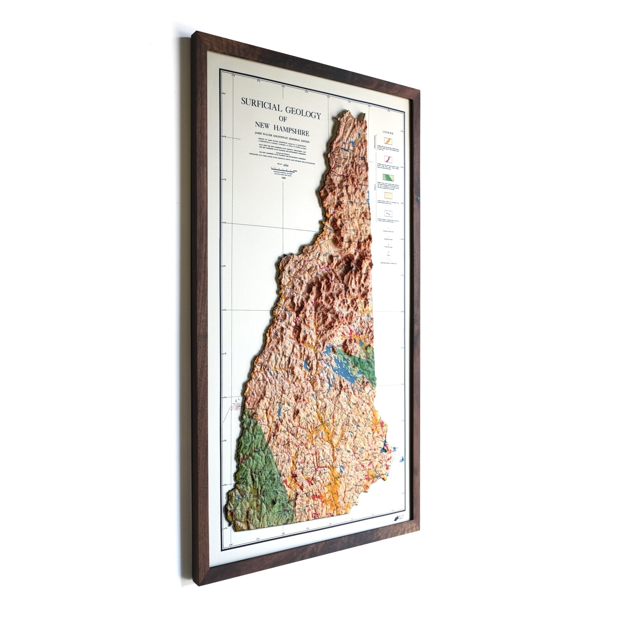New Hampshire 1950 3D Raised Relief Map - Muir Way - 3D