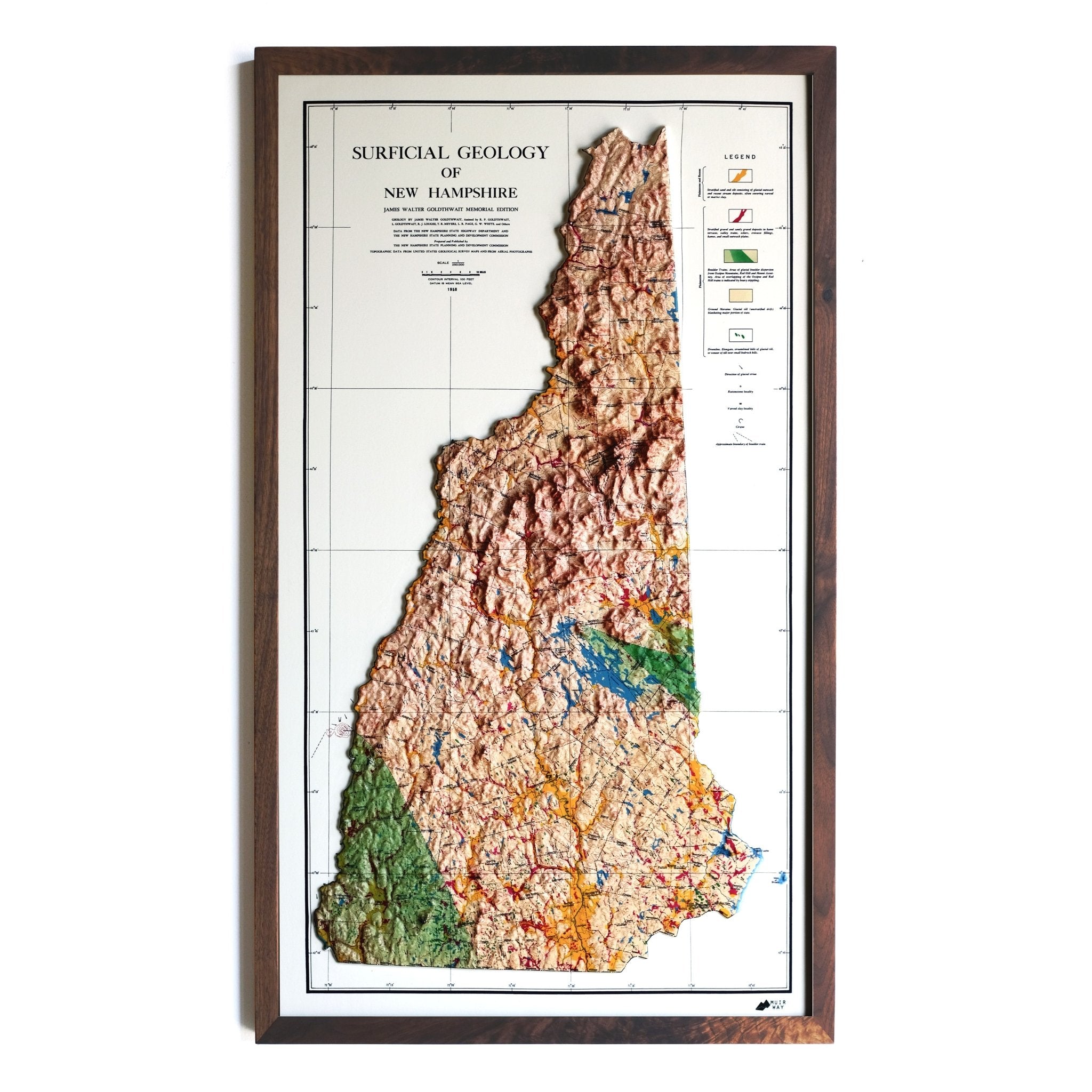 New Hampshire 1950 3D Raised Relief Map - Muir Way - 3D