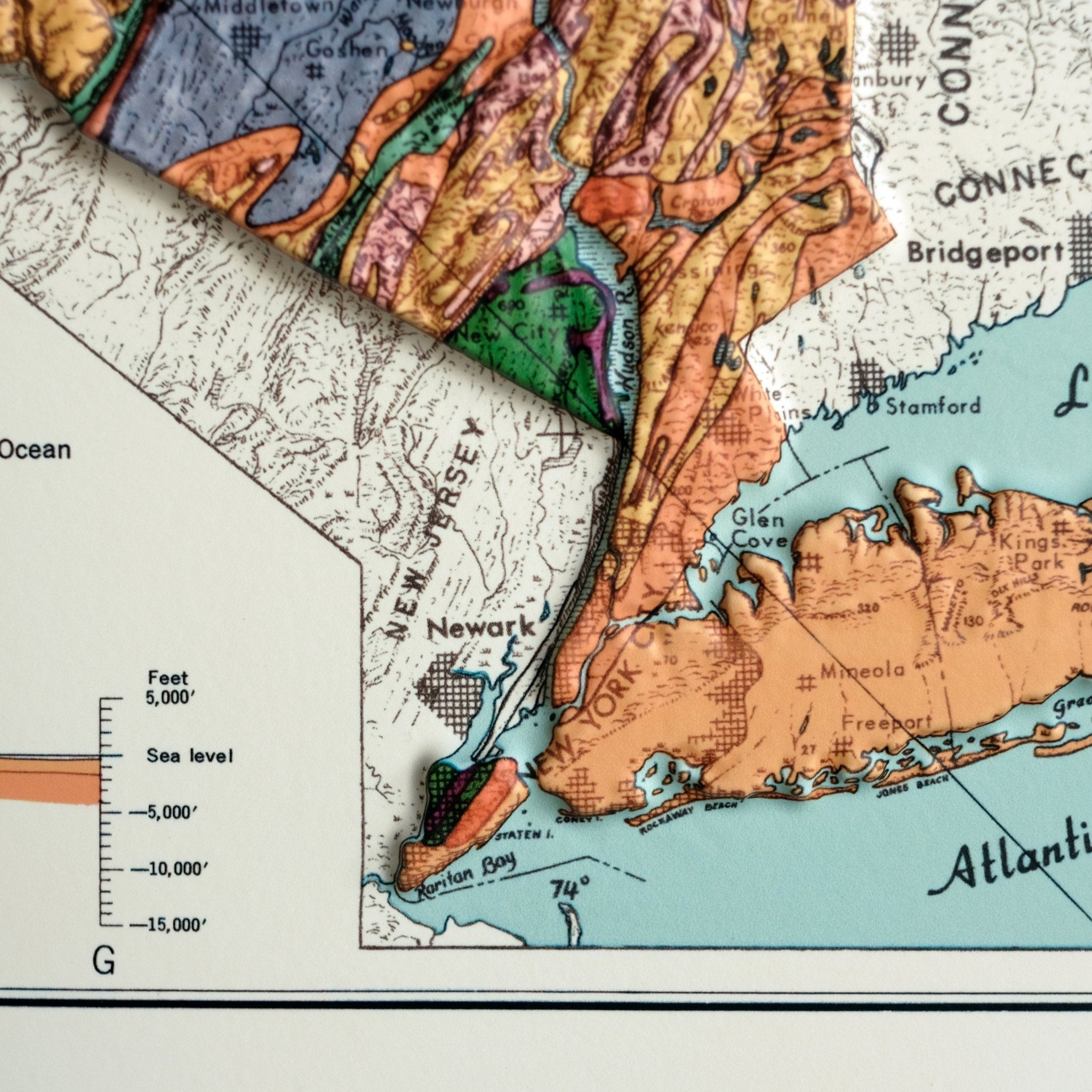 New York 1973 3D Raised Relief Map - Muir Way - 3D