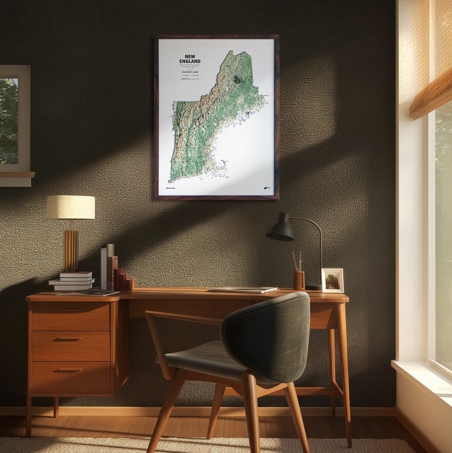 New England 3D Raised Relief Map - Muir Way - Natural Atlas