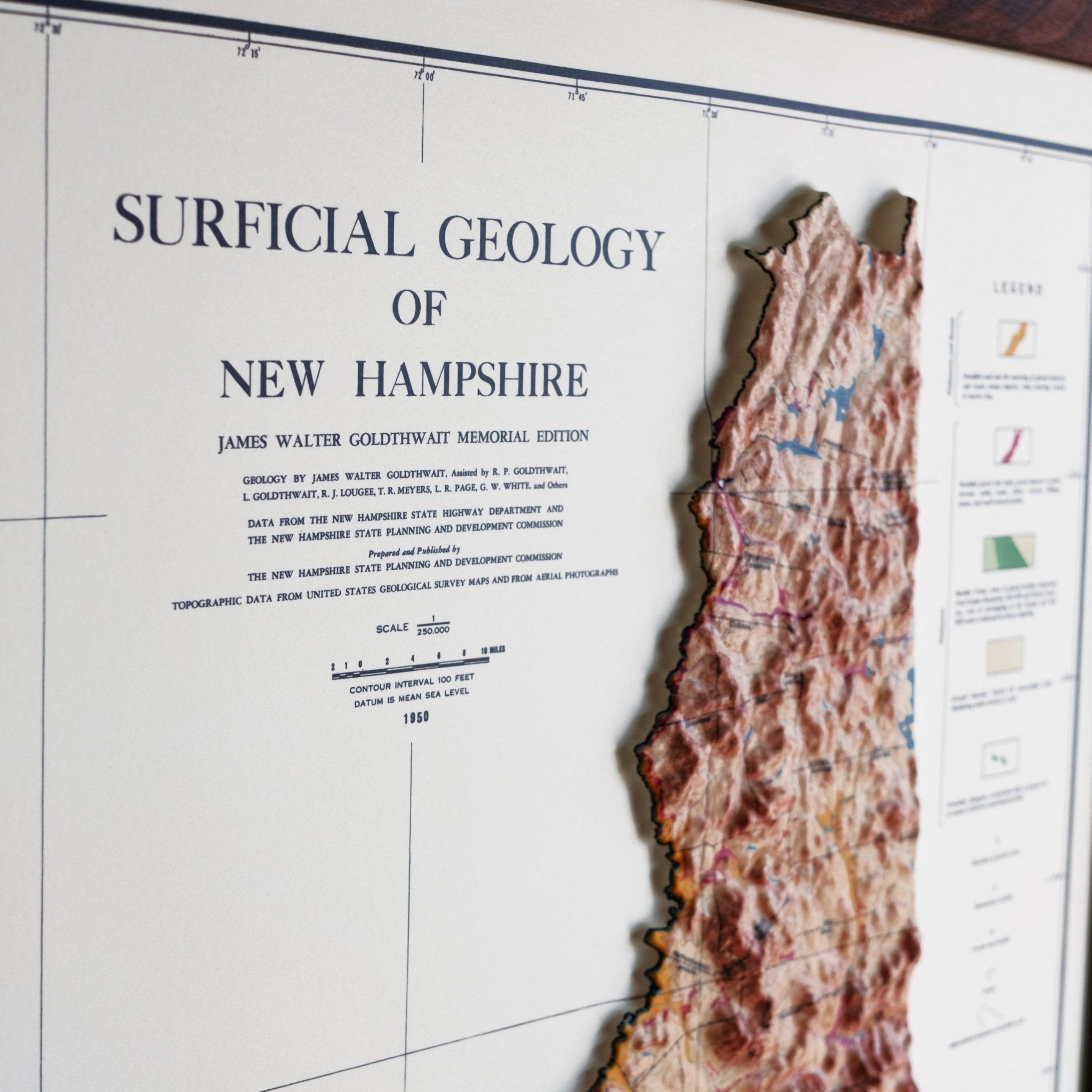New Hampshire 1950 3D Raised Relief Map - Muir Way - 3D
