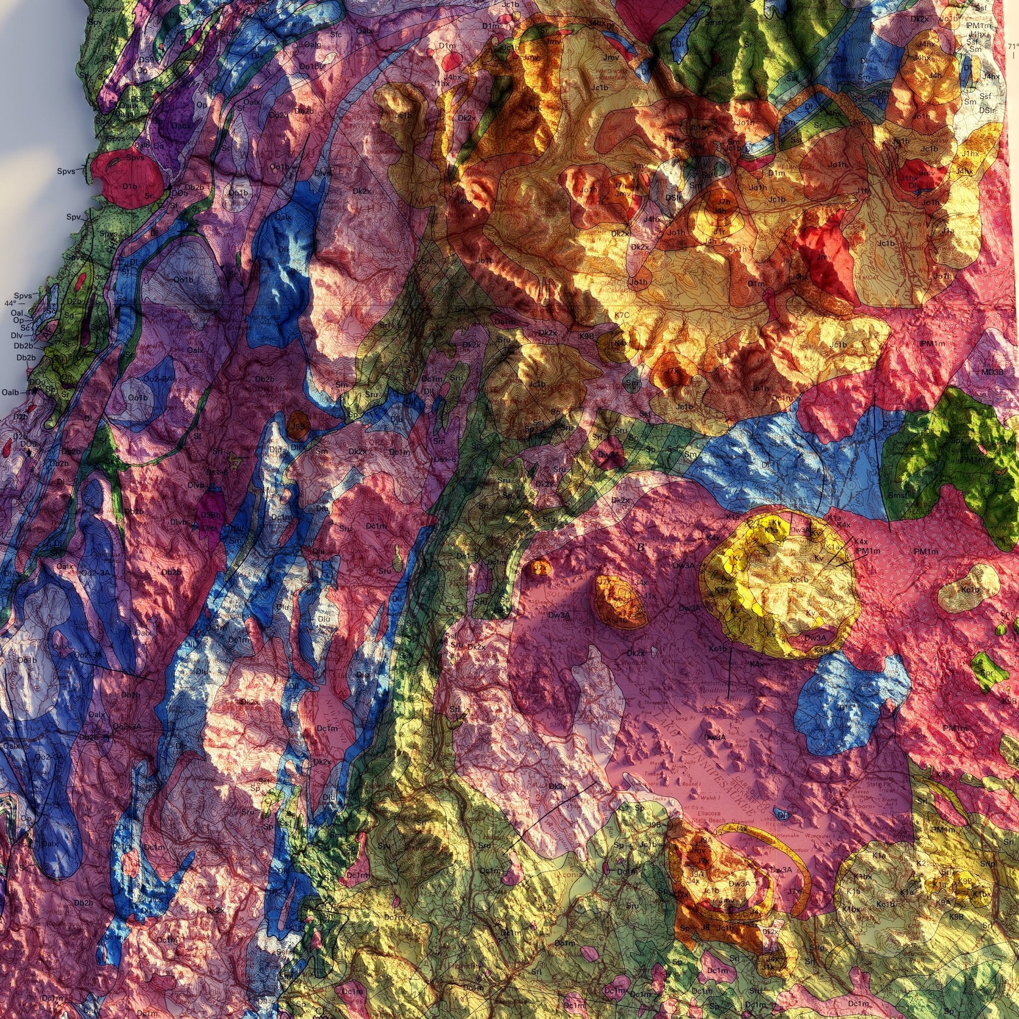 New Hampshire 1997 Shaded Relief Map - Muir Way - Vintage Relief