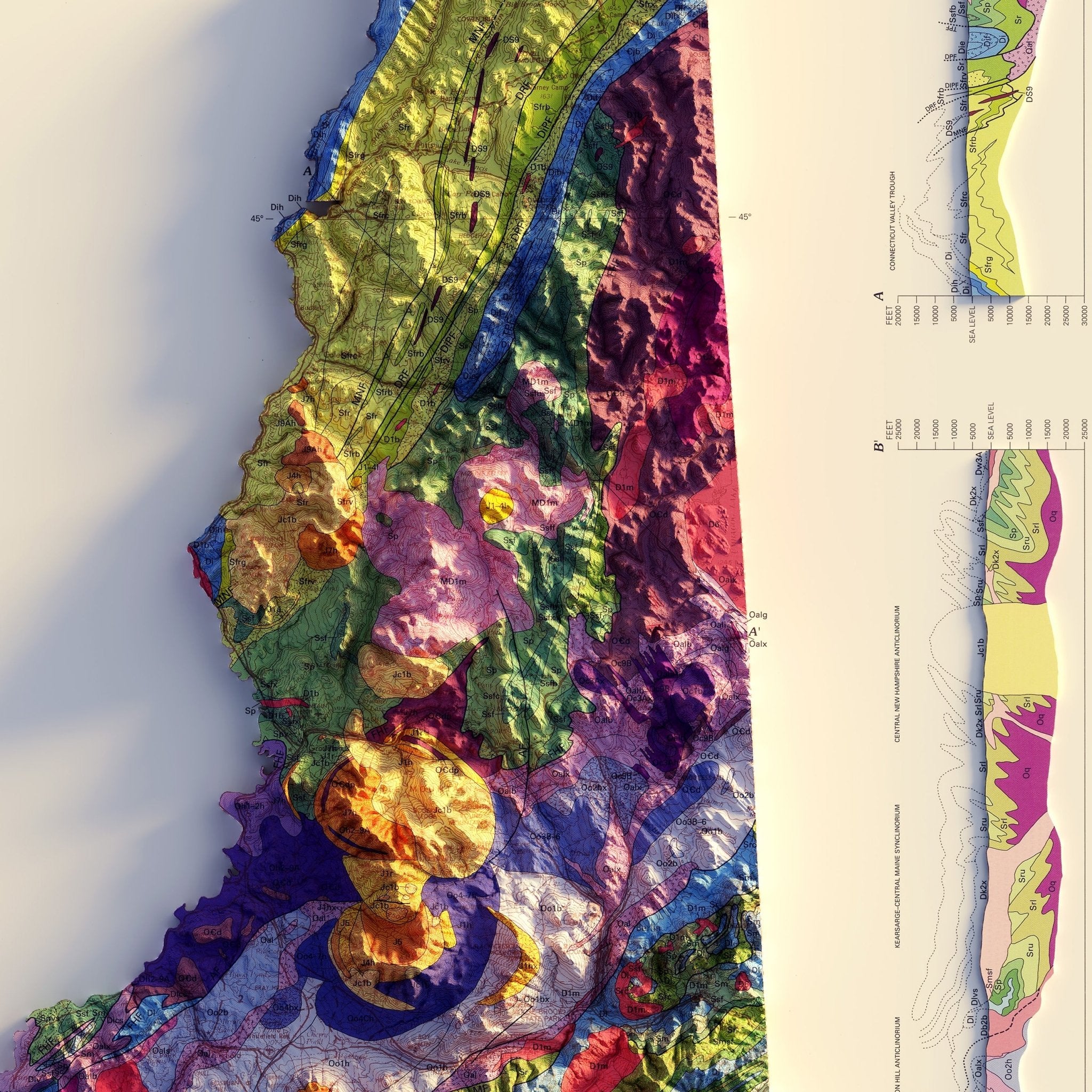 New Hampshire 1997 Shaded Relief Map - Muir Way - Vintage Relief