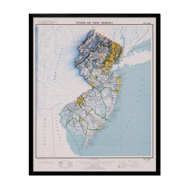 New Jersey 1974 Shaded Relief Map - Muir Way - Vintage Relief