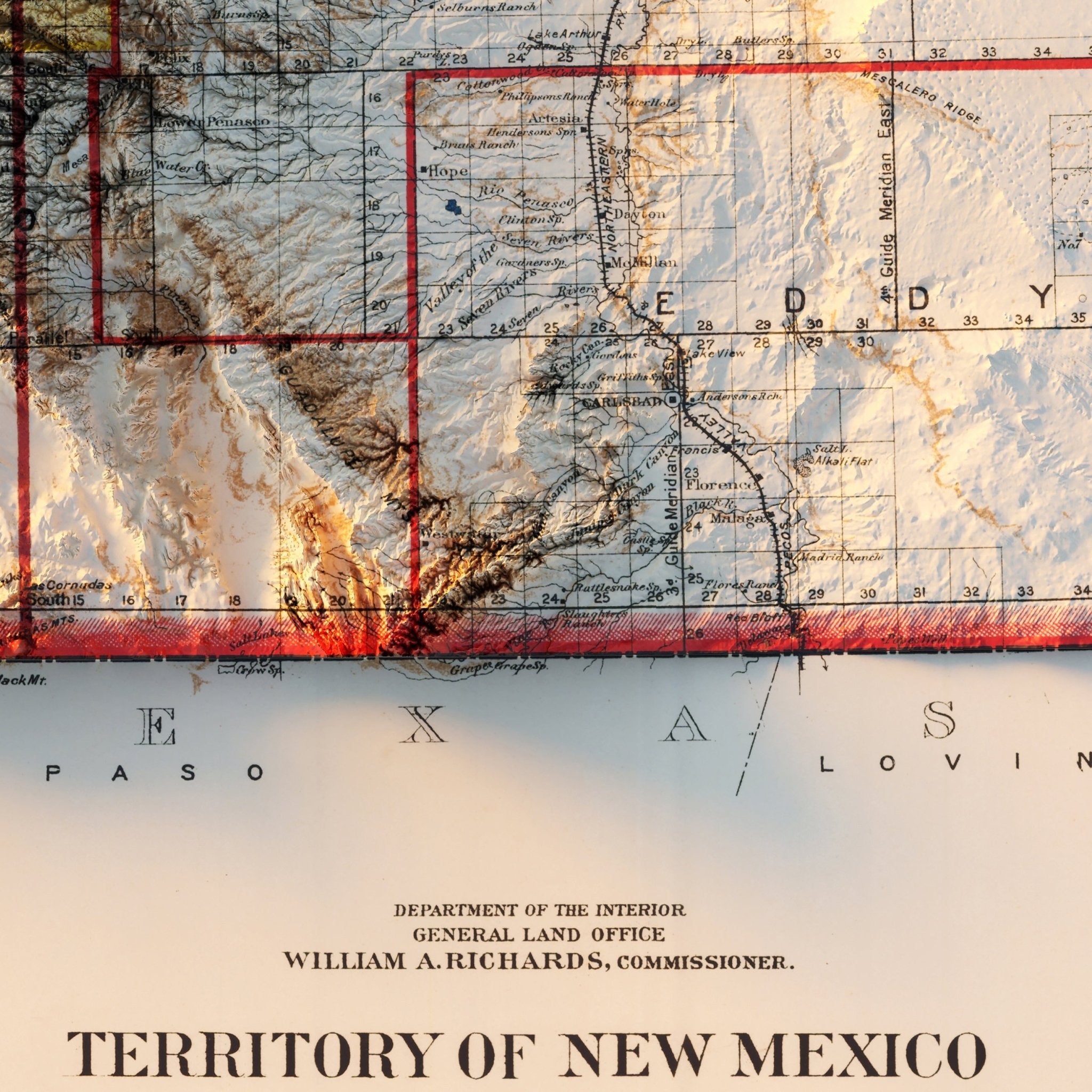 New Mexico 1903 Shaded Relief Map - Muir Way - Vintage Relief