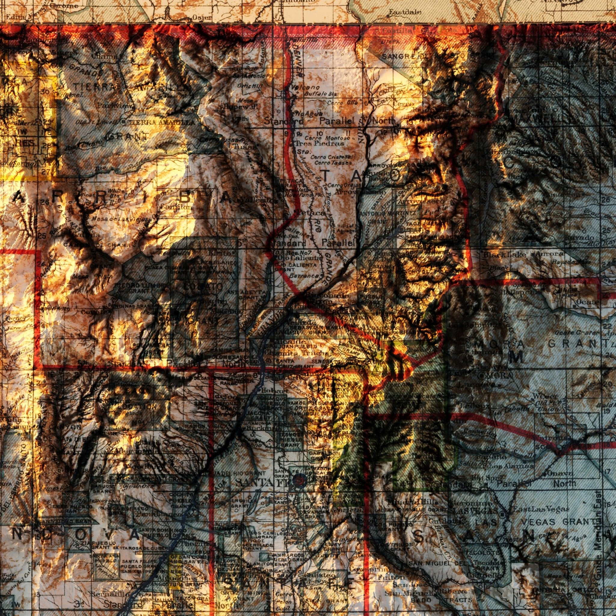 New Mexico 1903 Shaded Relief Map - Muir Way - Vintage Relief