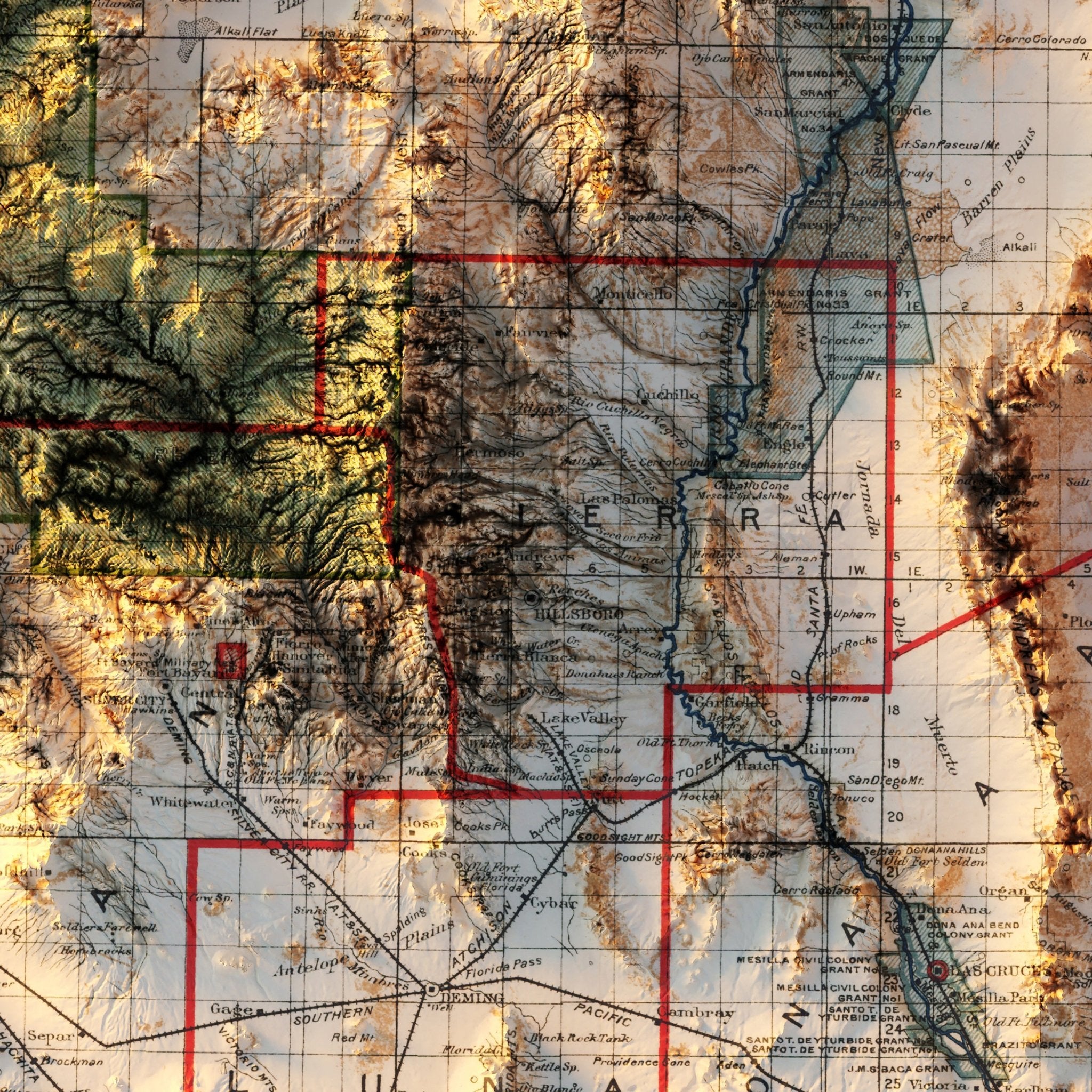 New Mexico 1903 Shaded Relief Map - Muir Way - Vintage Relief