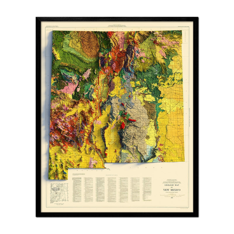 New Mexico 1965 Shaded Relief Map - Muir Way - Vintage Relief