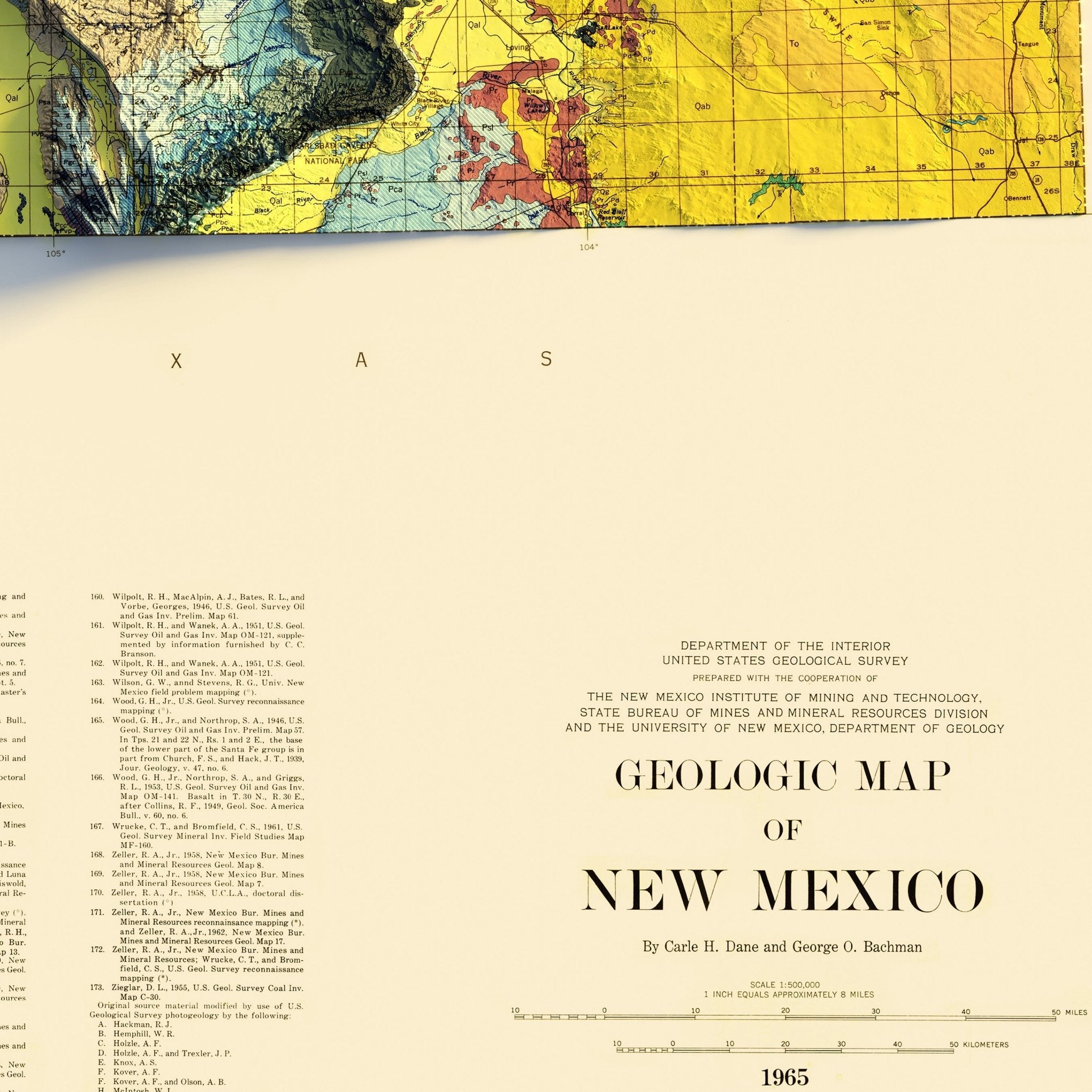 New Mexico 1965 Shaded Relief Map - Muir Way - Vintage Relief