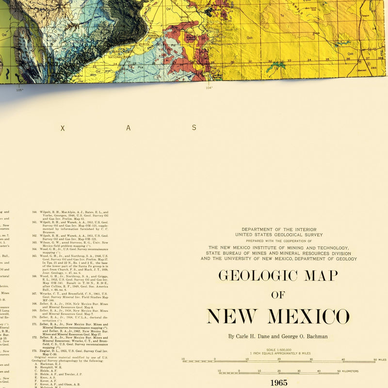 New Mexico 1965 Shaded Relief Map - Muir Way - Vintage Relief