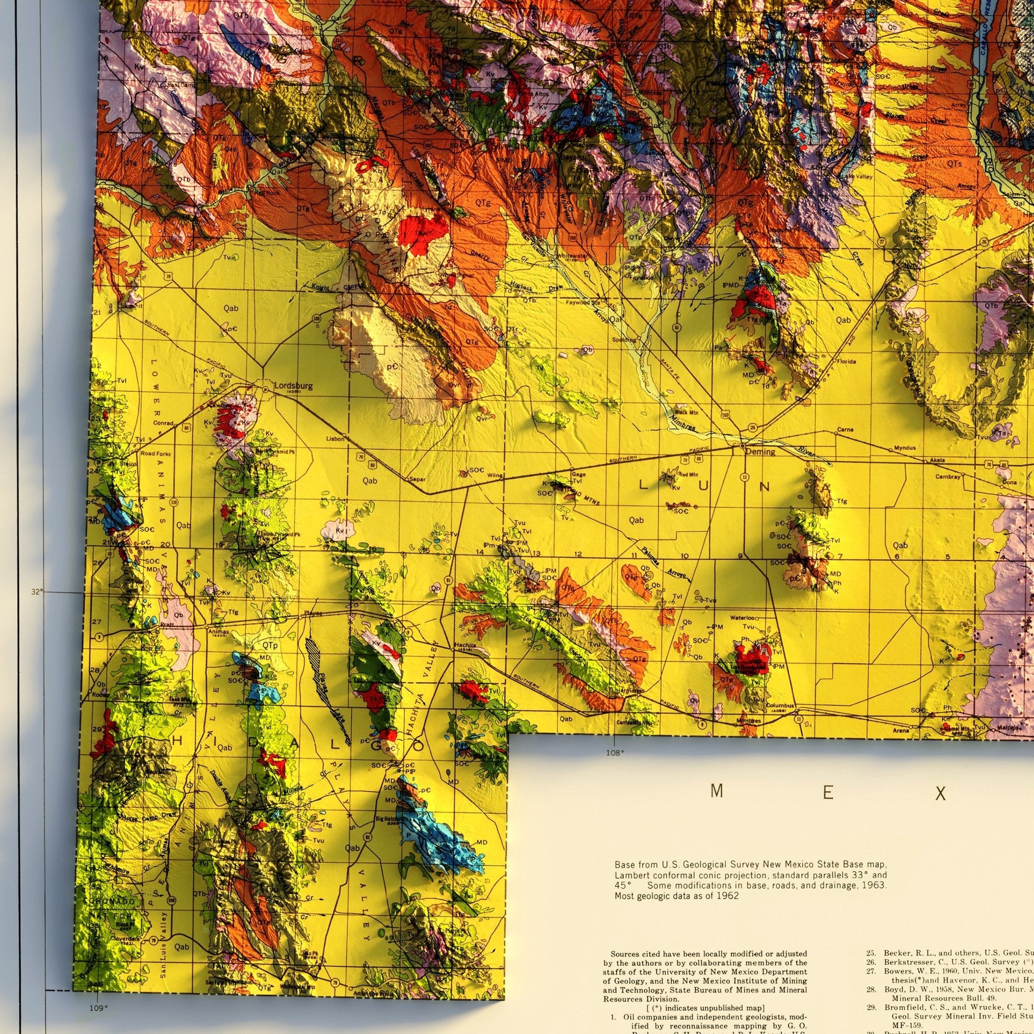New Mexico 1965 Shaded Relief Map - Muir Way - Vintage Relief