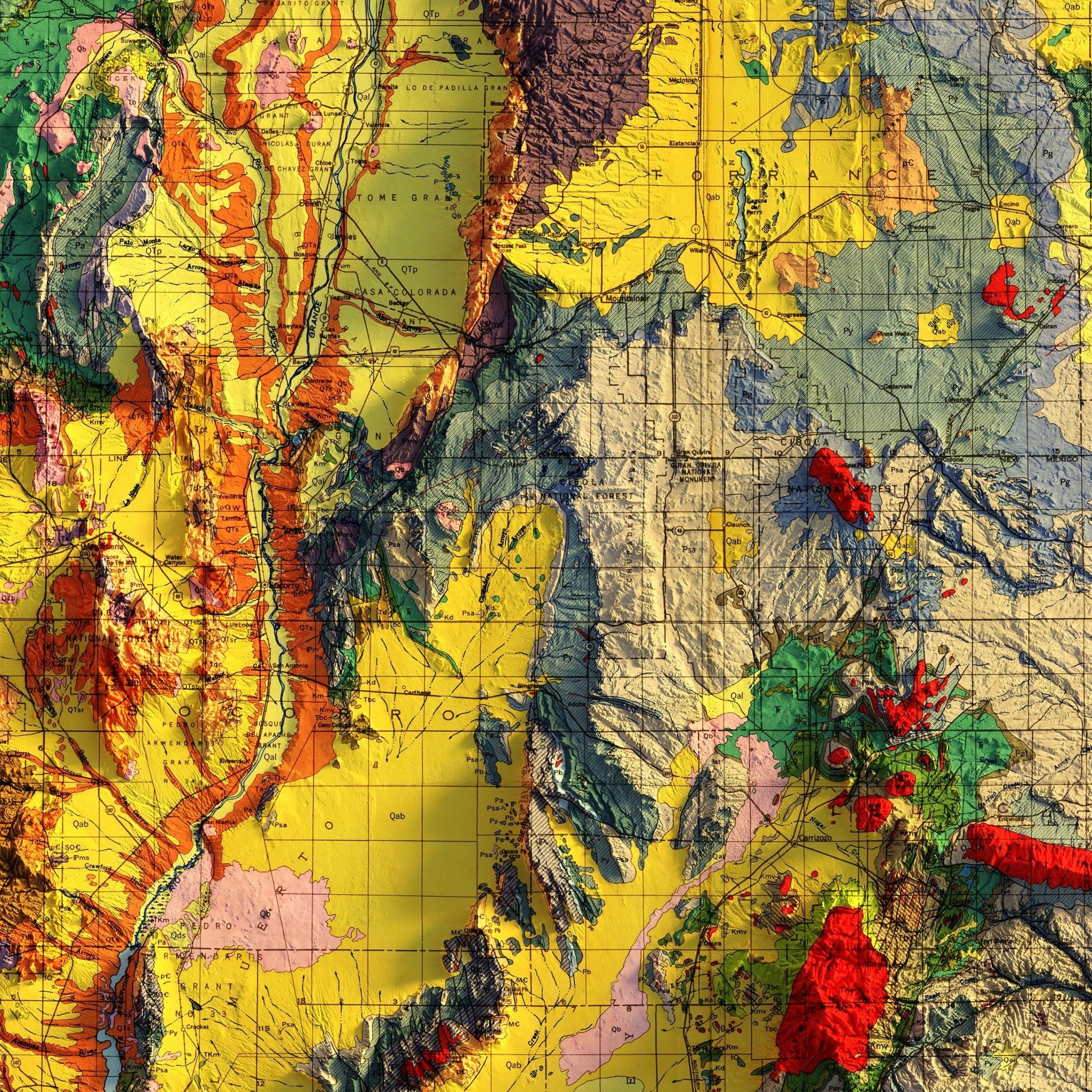 New Mexico 1965 Shaded Relief Map - Muir Way - Vintage Relief
