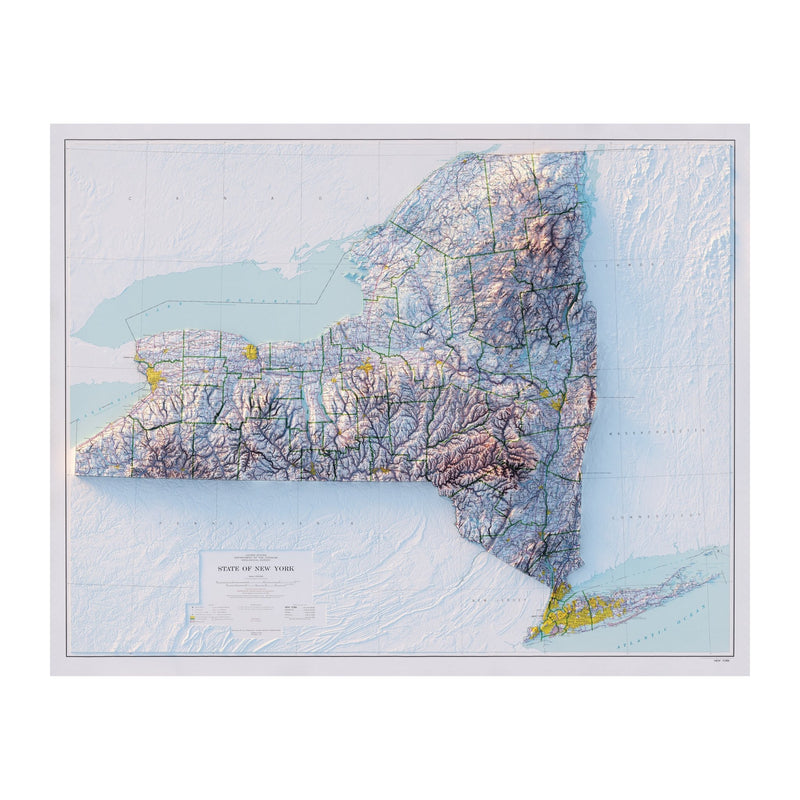 New York 1974 Shaded Relief Map - Muir Way - Vintage Relief