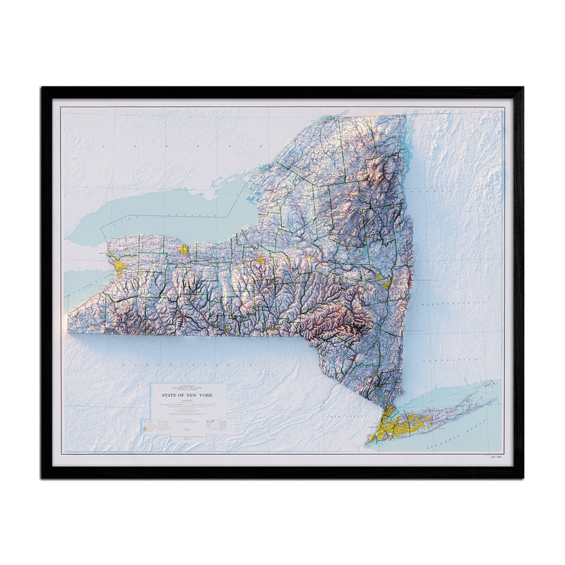 New York 1974 Shaded Relief Map - Muir Way - Vintage Relief