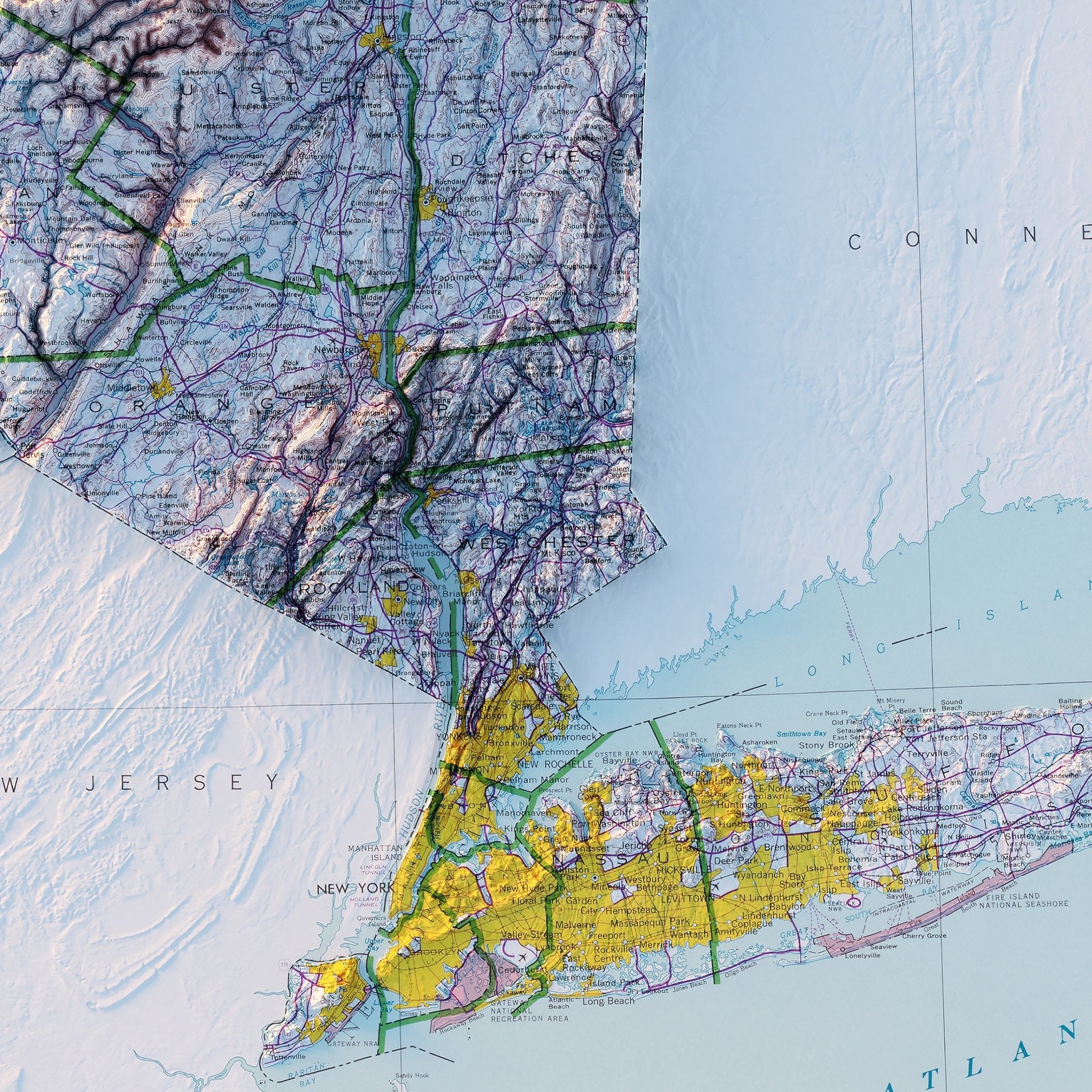 New York 1974 Shaded Relief Map - Muir Way - Vintage Relief