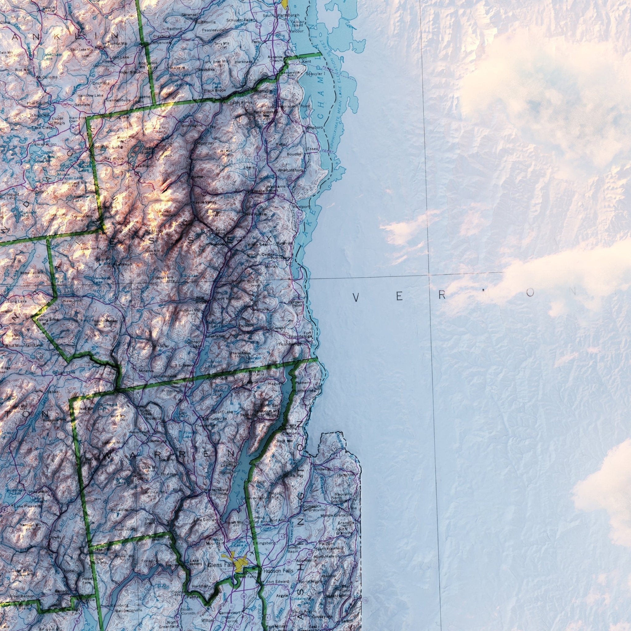 New York 1974 Shaded Relief Map - Muir Way - Vintage Relief