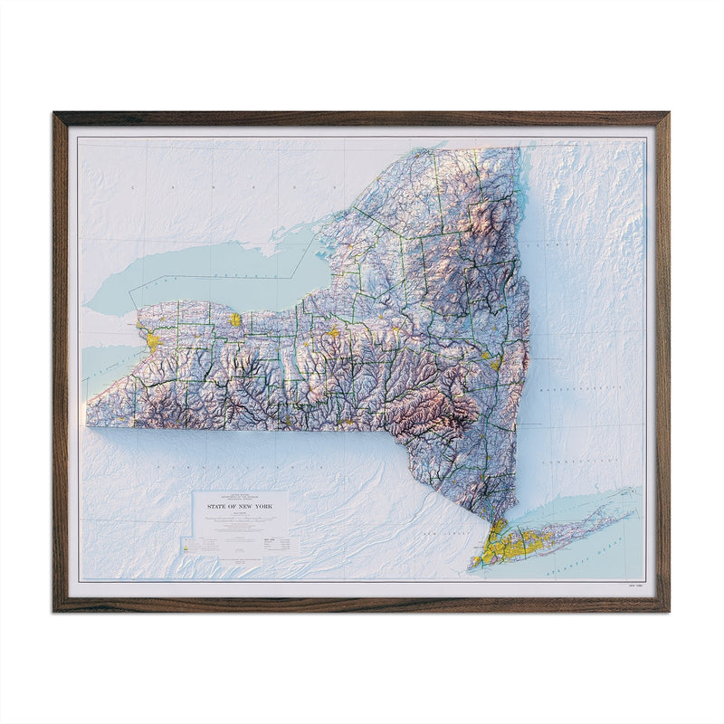 New York 1974 Shaded Relief Map - Muir Way - Vintage Relief