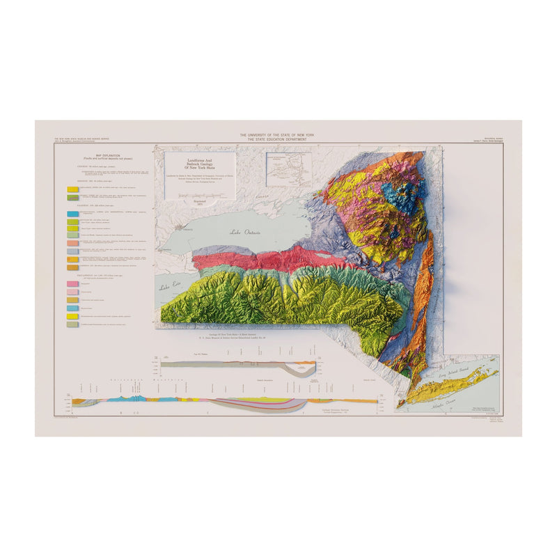 New York 1973 Shaded Relief Map - Muir Way - Vintage Relief