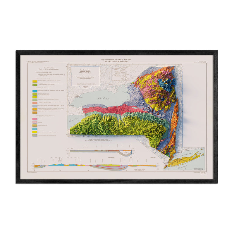 New York 1973 Shaded Relief Map - Muir Way - Vintage Relief