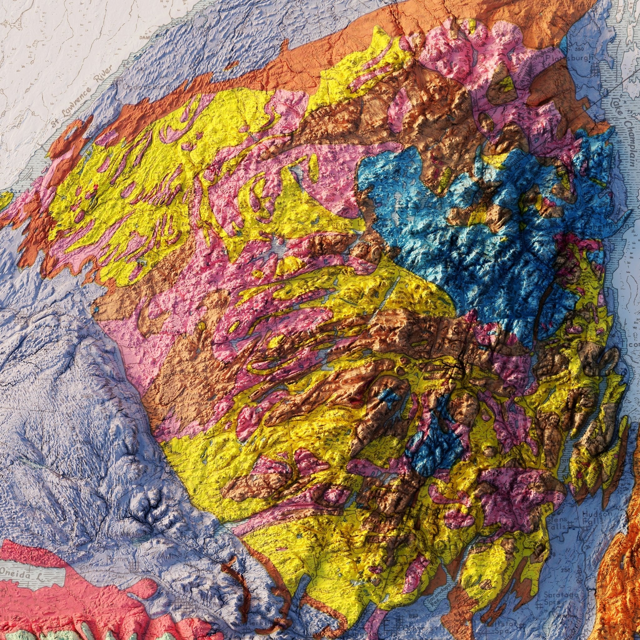 New York 1973 Shaded Relief Map - Muir Way - Vintage Relief