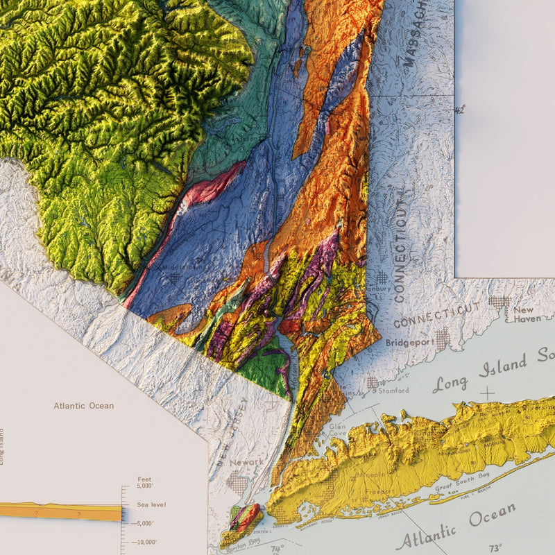 New York 1973 Shaded Relief Map - Muir Way - Vintage Relief