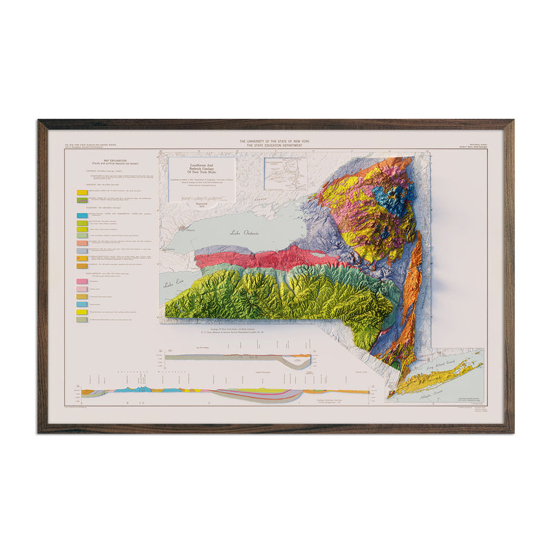 New York 1973 Shaded Relief Map - Muir Way - Vintage Relief