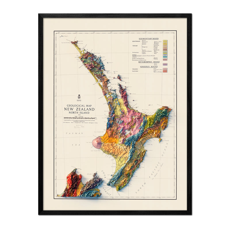 New Zealand, North Island 1947 Shaded Relief Map - Muir Way - Vintage Relief