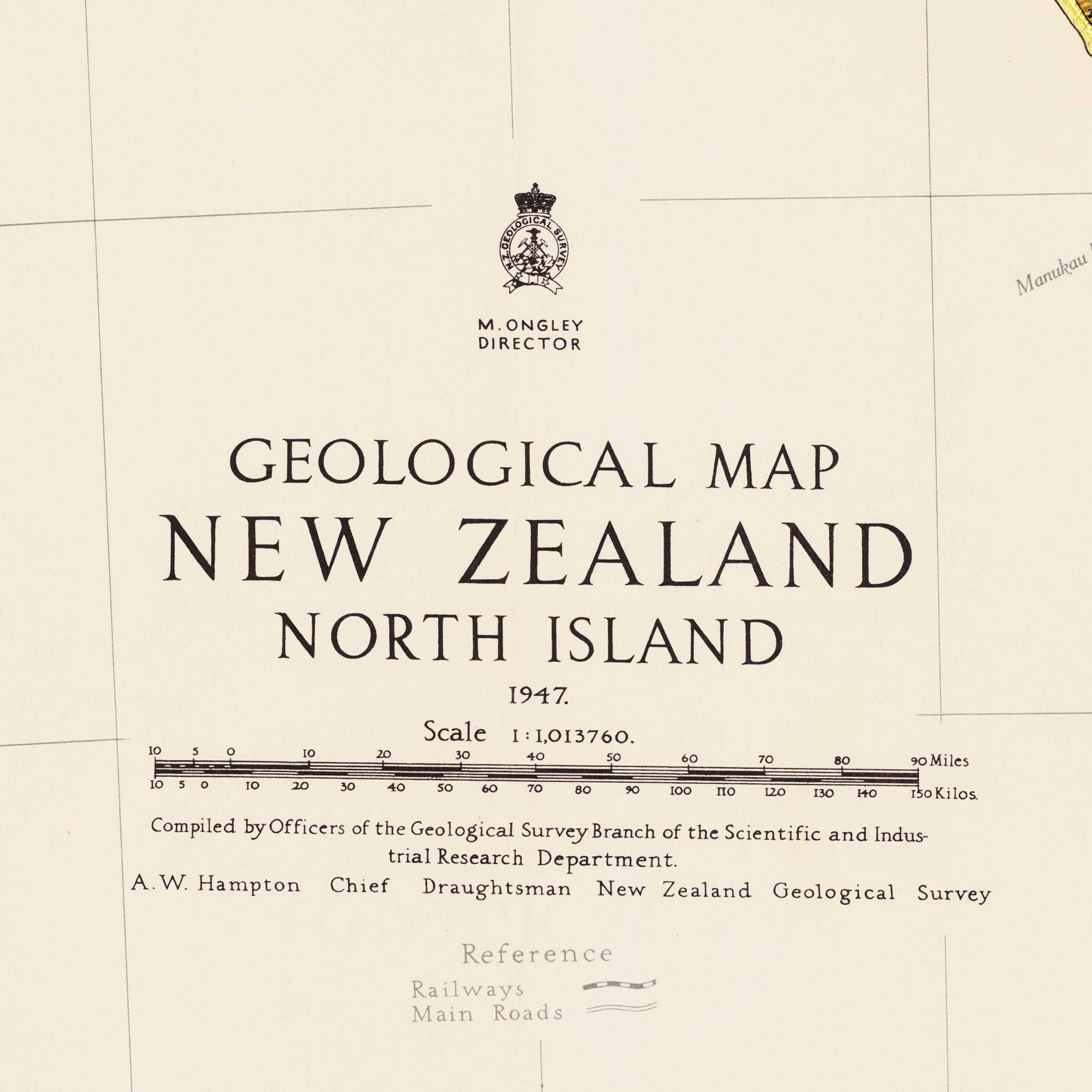 New Zealand, North Island 1947 Shaded Relief Map - Muir Way - Vintage Relief
