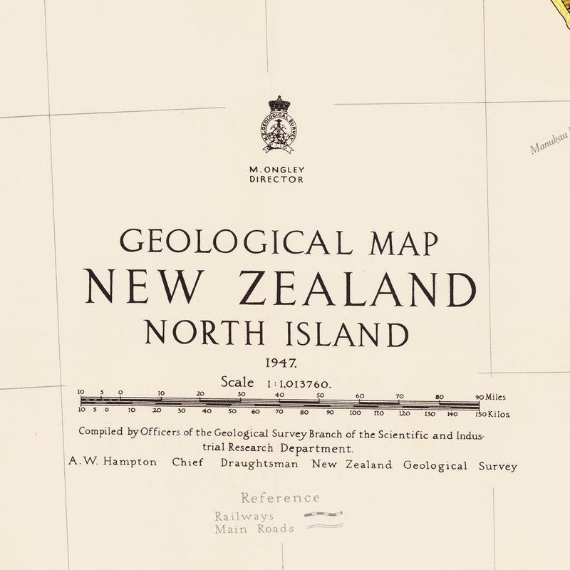 New Zealand, North Island 1947 Shaded Relief Map - Muir Way - Vintage Relief