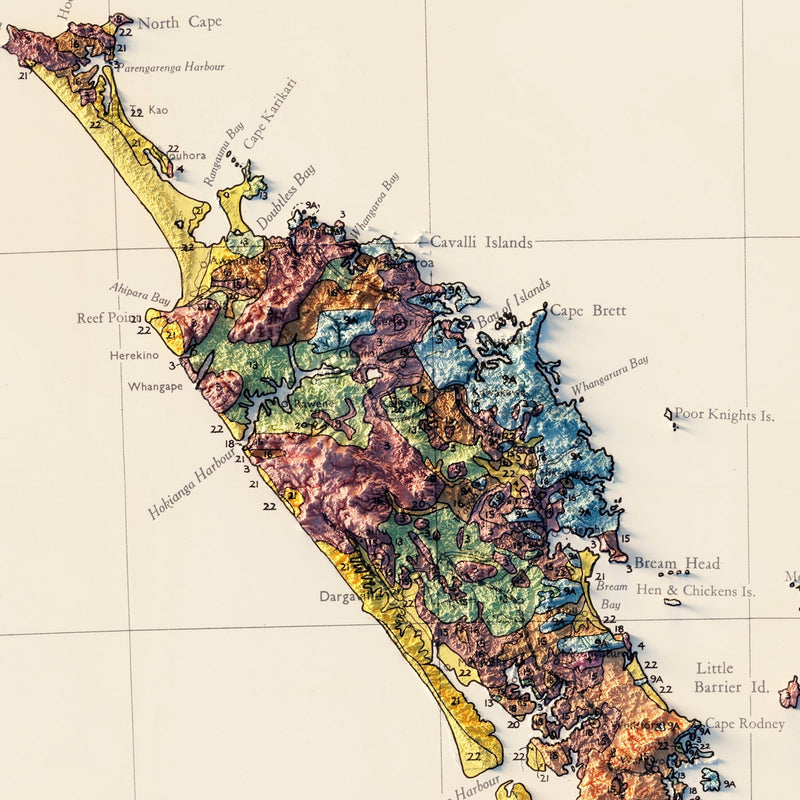 New Zealand, North Island 1947 Shaded Relief Map - Muir Way - Vintage Relief