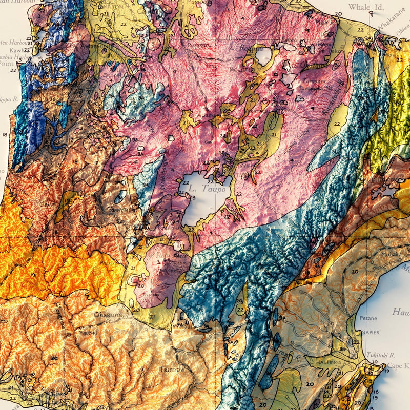 New Zealand, North Island 1947 Shaded Relief Map - Muir Way - Vintage Relief