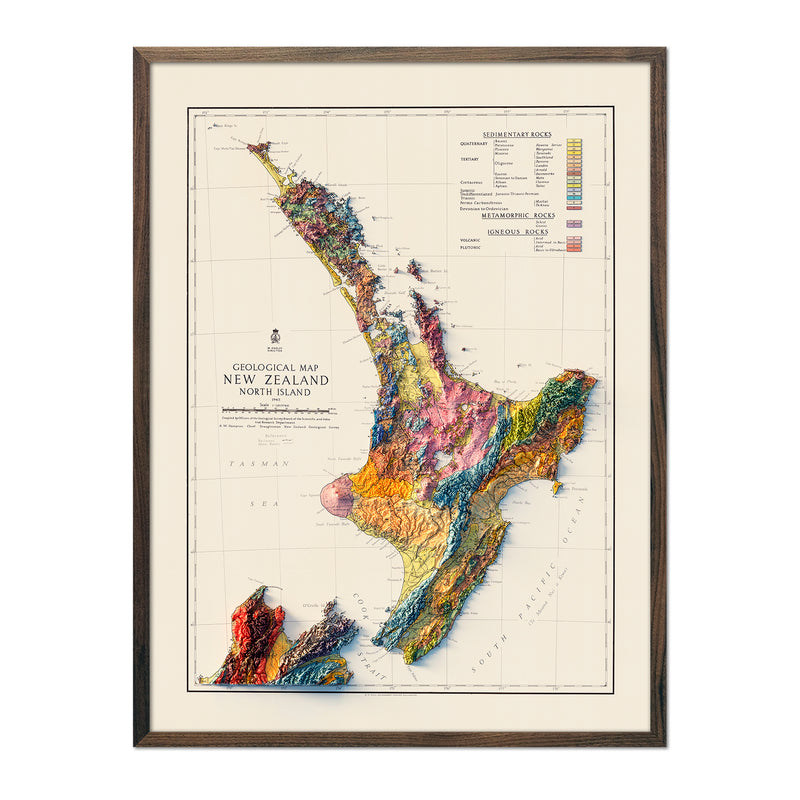New Zealand, North Island 1947 Shaded Relief Map - Muir Way - Vintage Relief