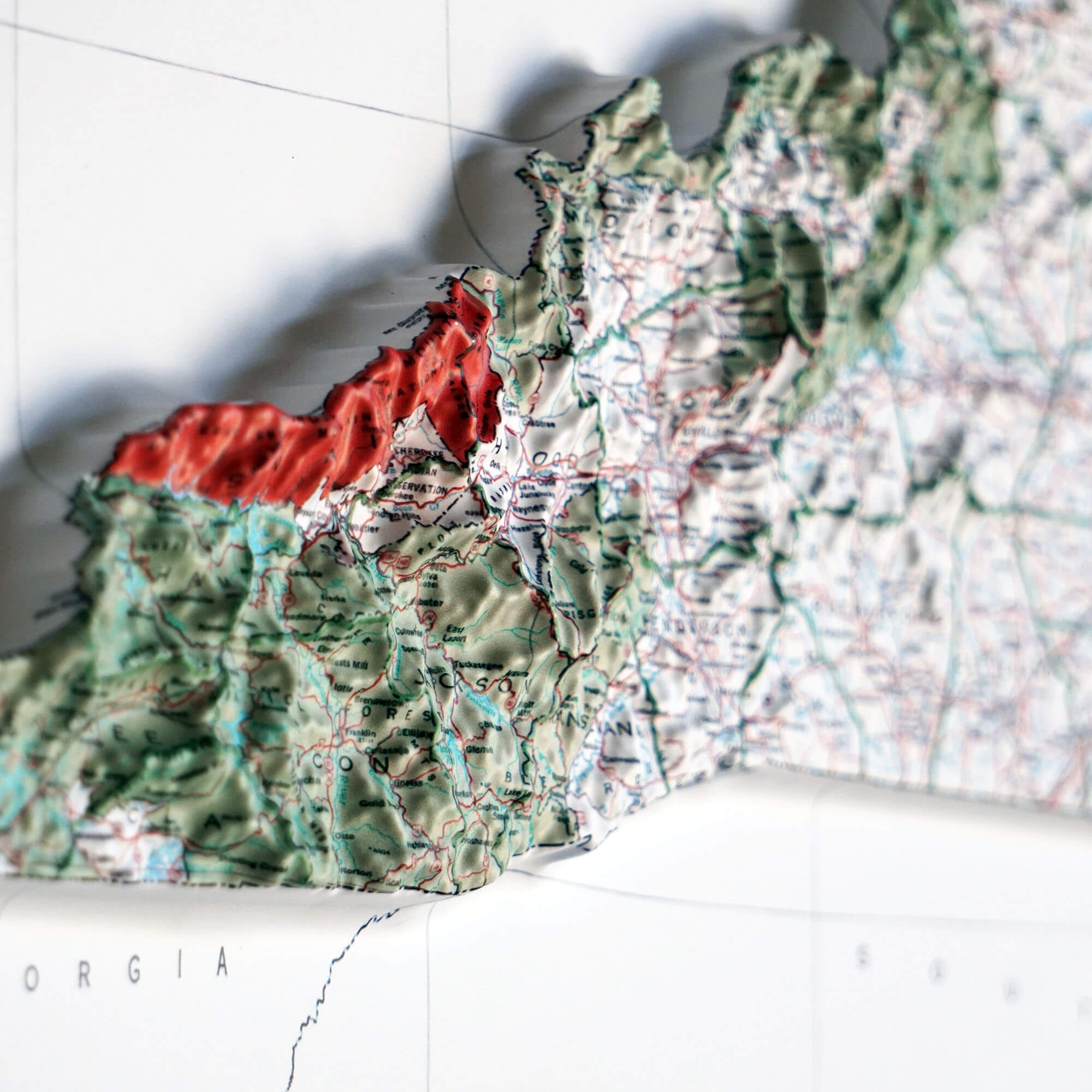 North Carolina 1972 3D Raised Relief Map - Muir Way - 3D