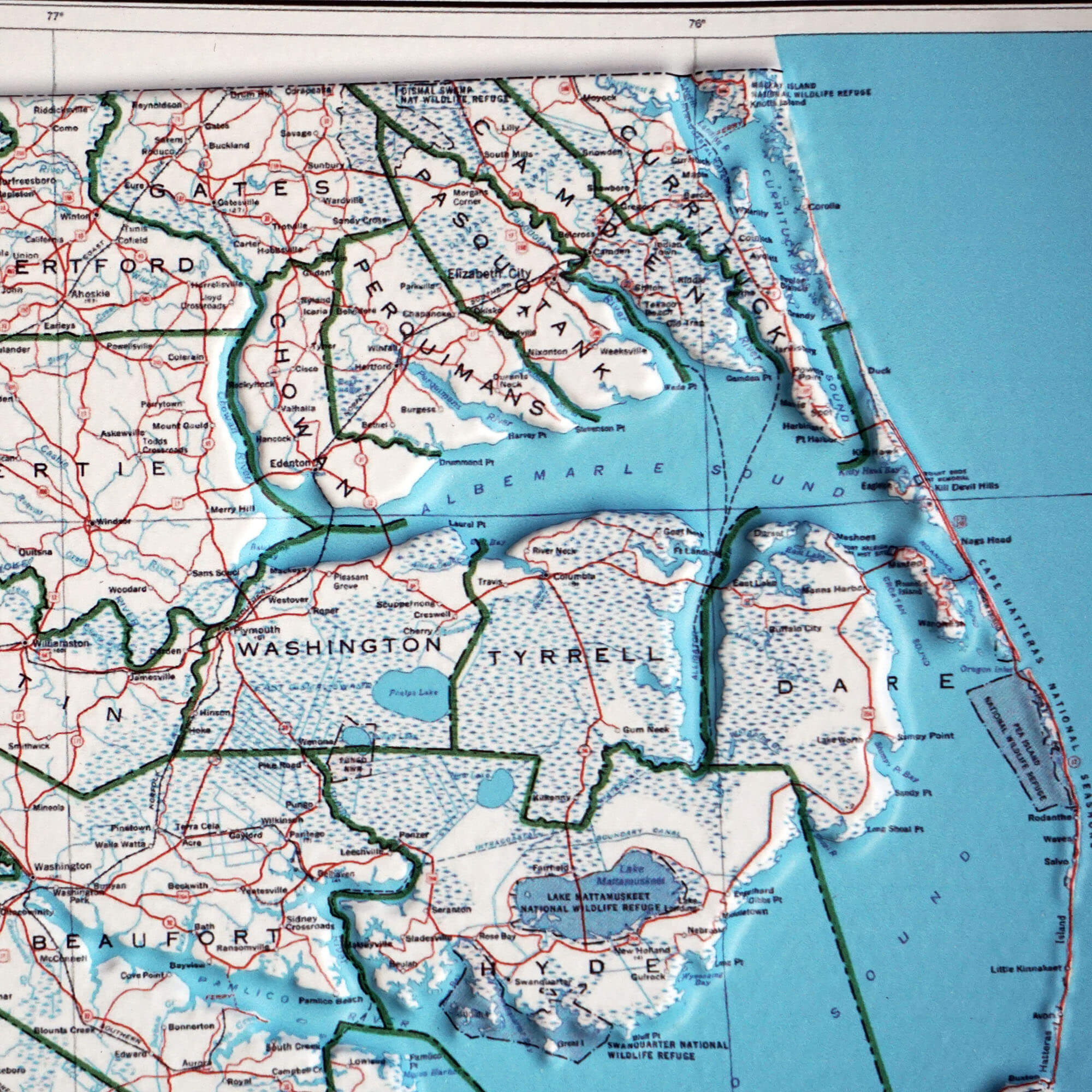 North Carolina 1972 3D Raised Relief Map - Muir Way - 3D