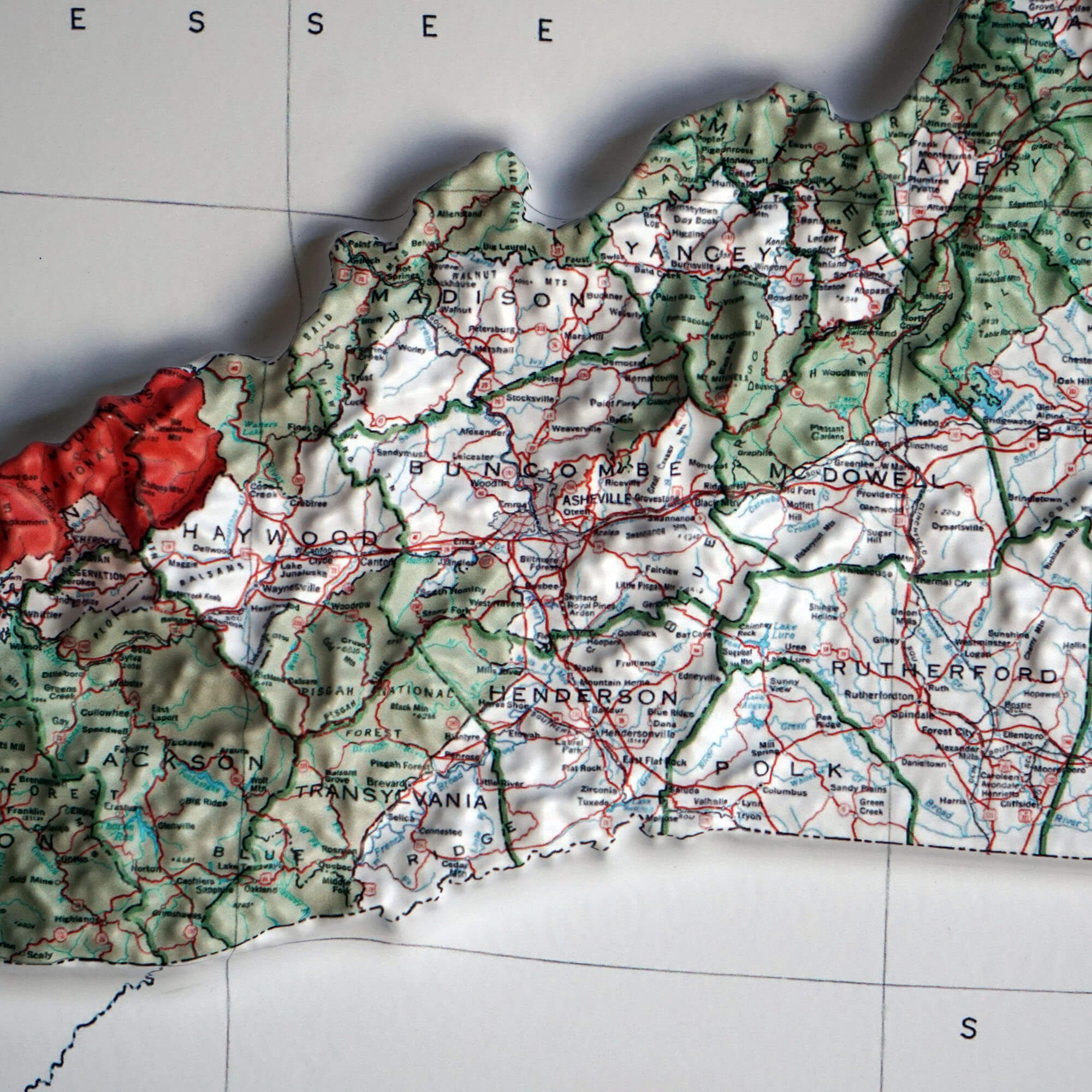 North Carolina 1972 3D Raised Relief Map - Muir Way - 3D