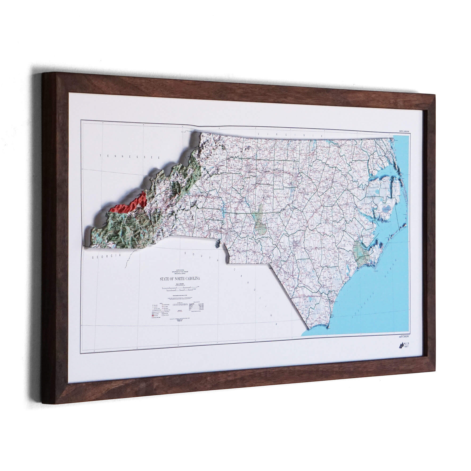 North Carolina 1972 3D Raised Relief Map - Muir Way - 3D