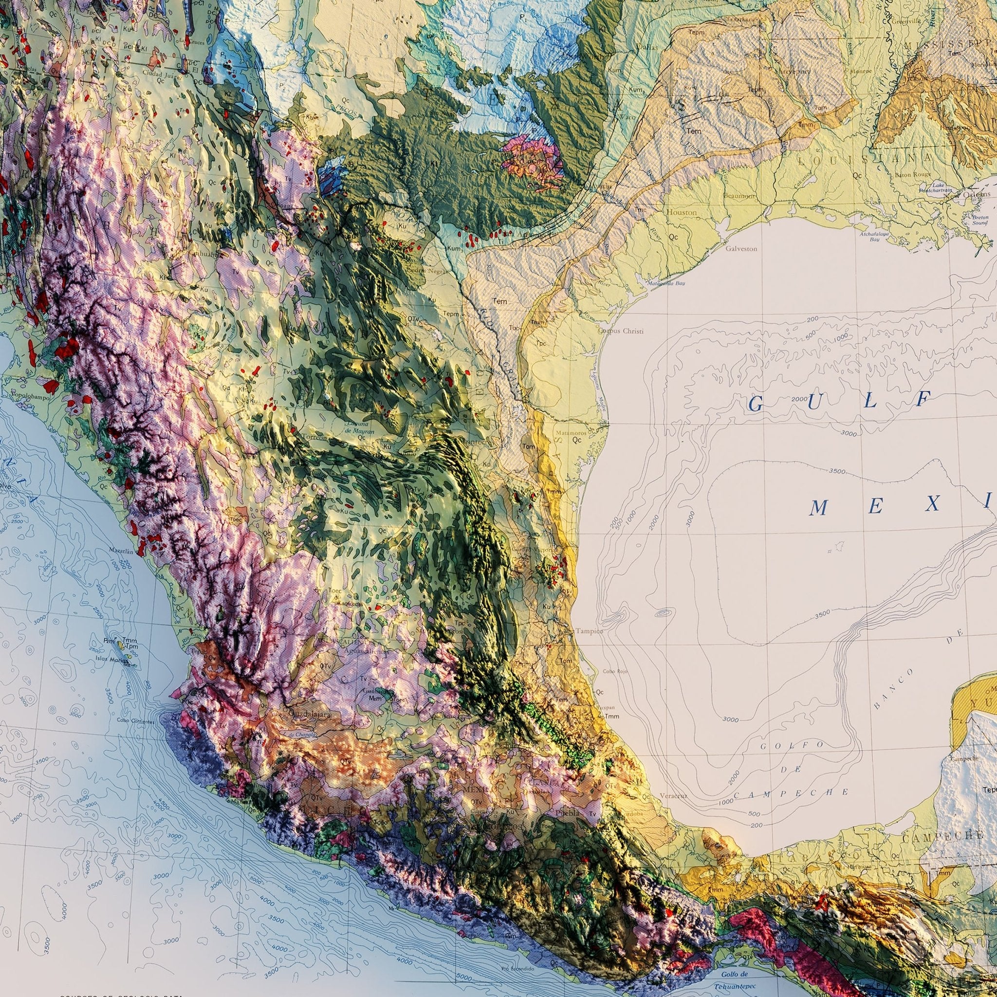 North America 1965 Shaded Relief Map - Muir Way - Vintage Relief