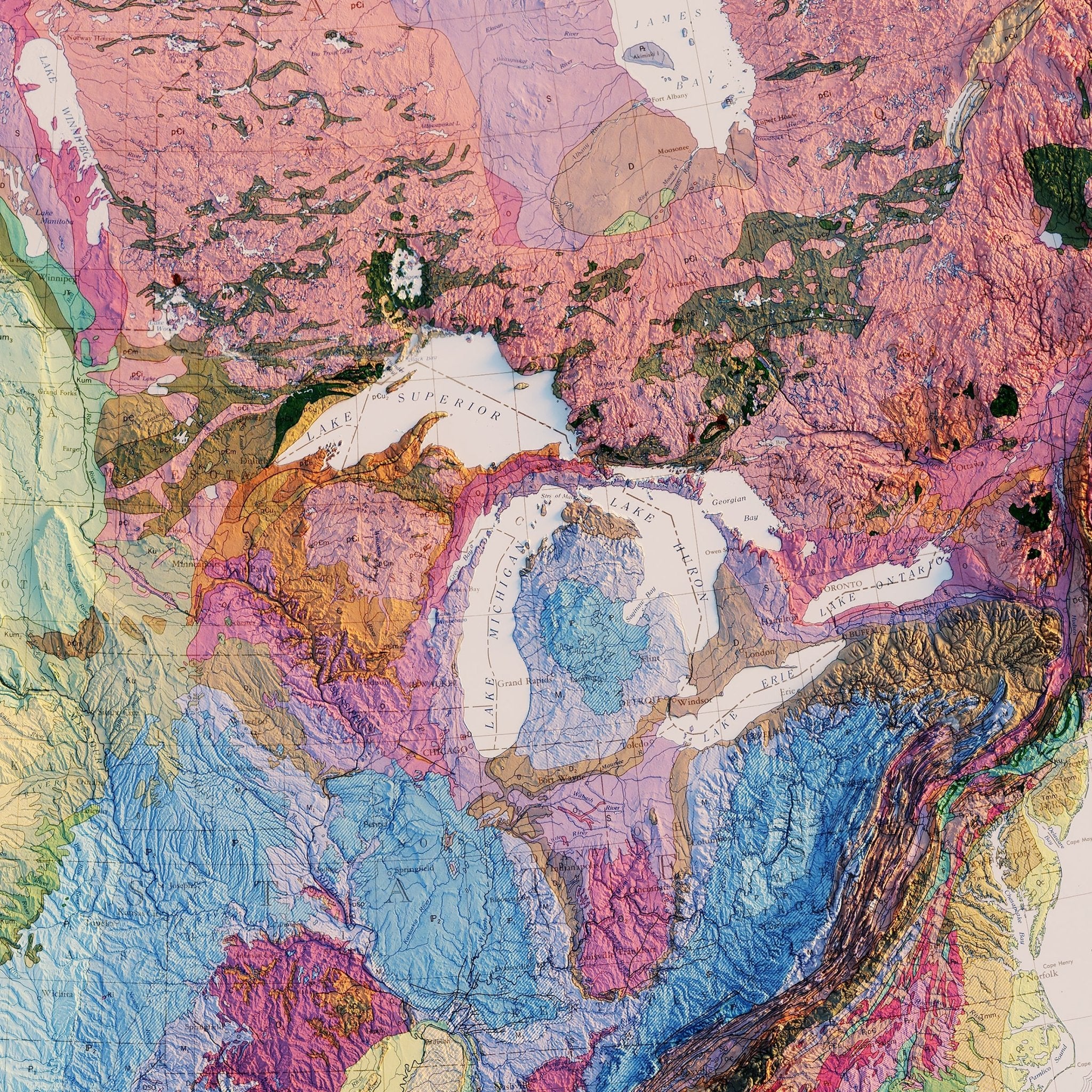 North America 1965 Shaded Relief Map - Muir Way - Vintage Relief