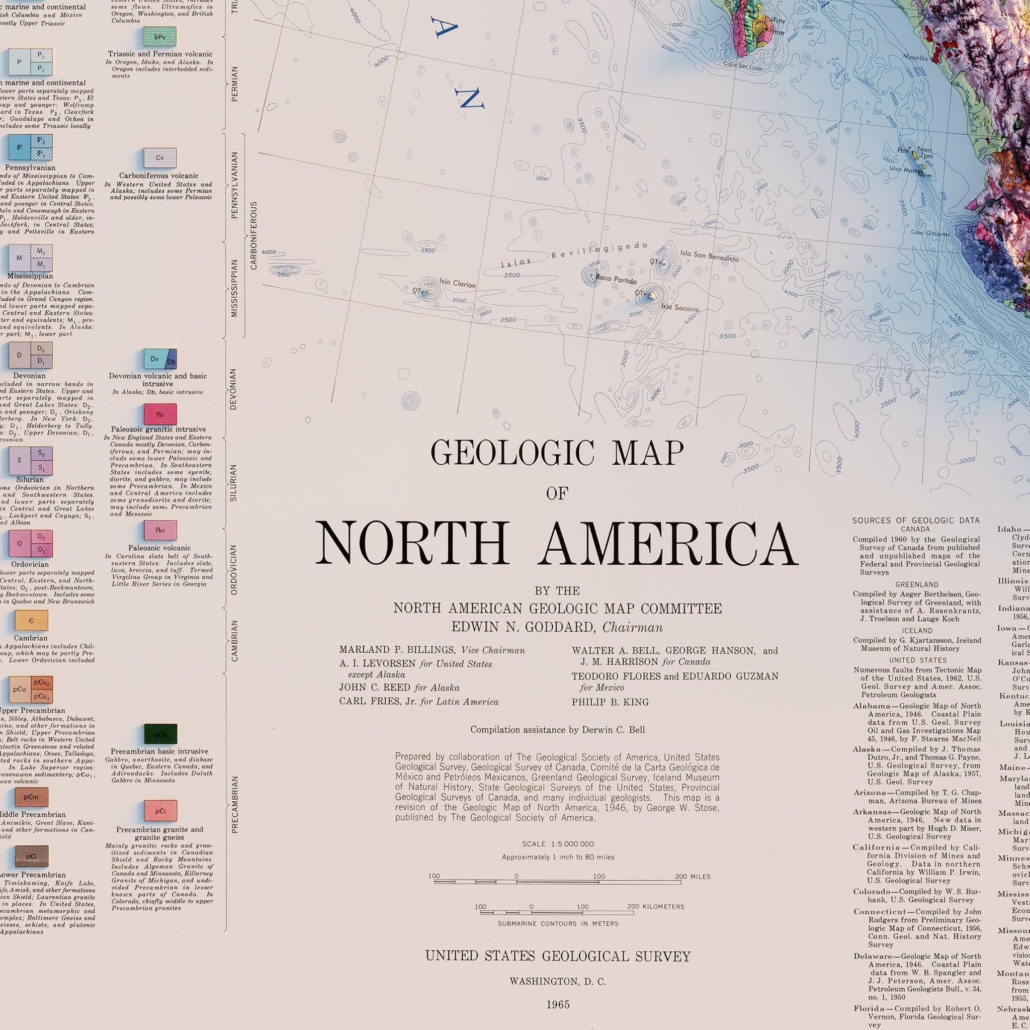 North America 1965 Shaded Relief Map - Muir Way - Vintage Relief