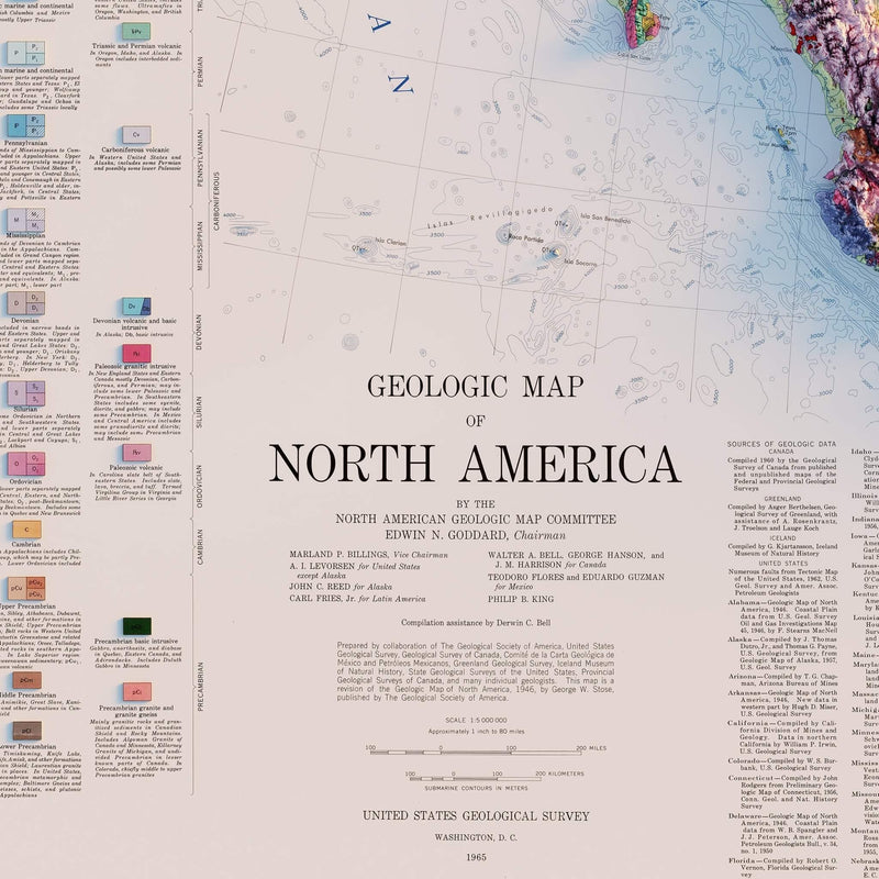 North America 1965 Shaded Relief Map - Muir Way - Vintage Relief