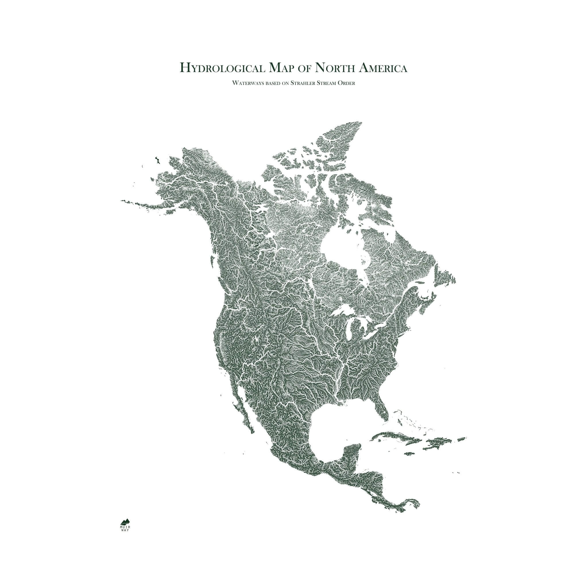 Hydrological Map of North America - North America Hydrological Map Green