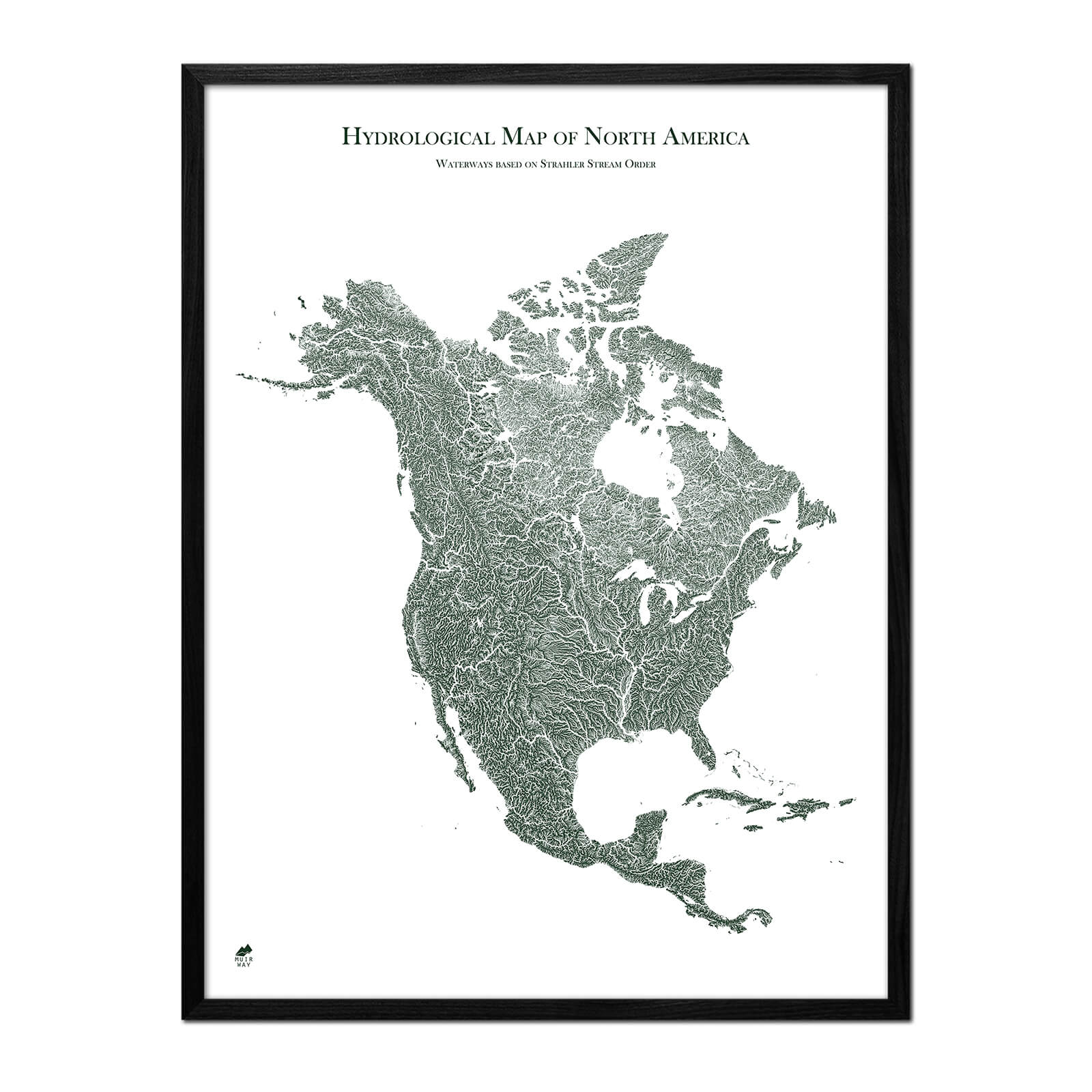 Hydrological Map of North America - North America Hydrological Map Green Black
