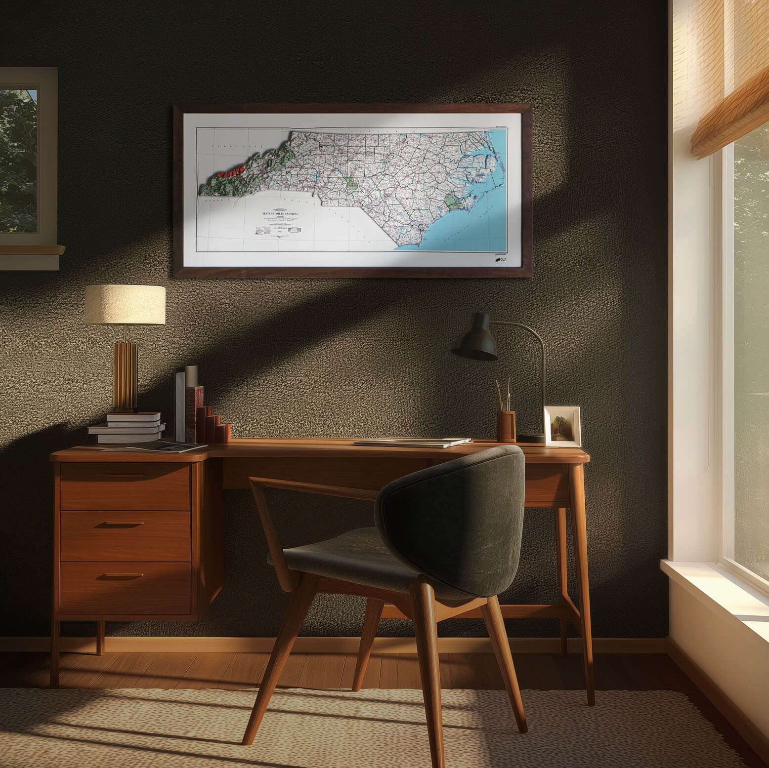 North Carolina 1972 3D Raised Relief Map - Muir Way - 3D