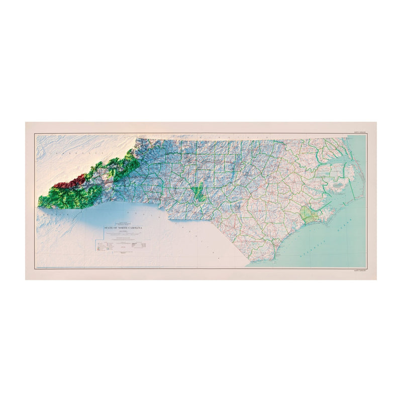 North Carolina 1972 Shaded Relief Map - Muir Way - Vintage Relief