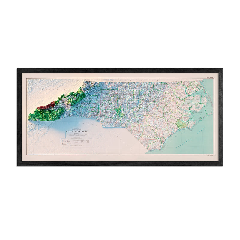 North Carolina 1972 Shaded Relief Map - Muir Way - Vintage Relief