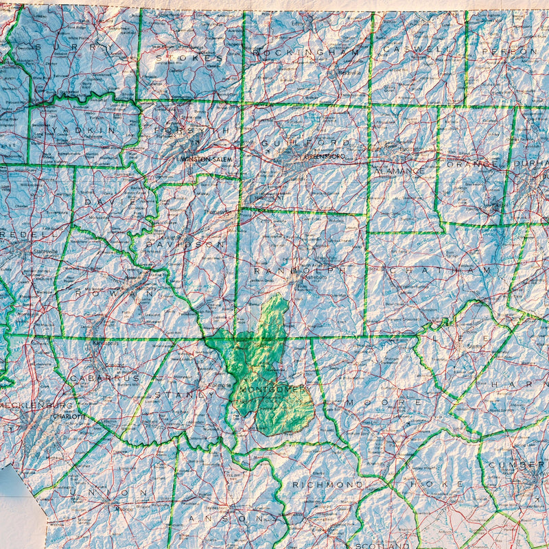 North Carolina 1972 Shaded Relief Map - Muir Way - Vintage Relief
