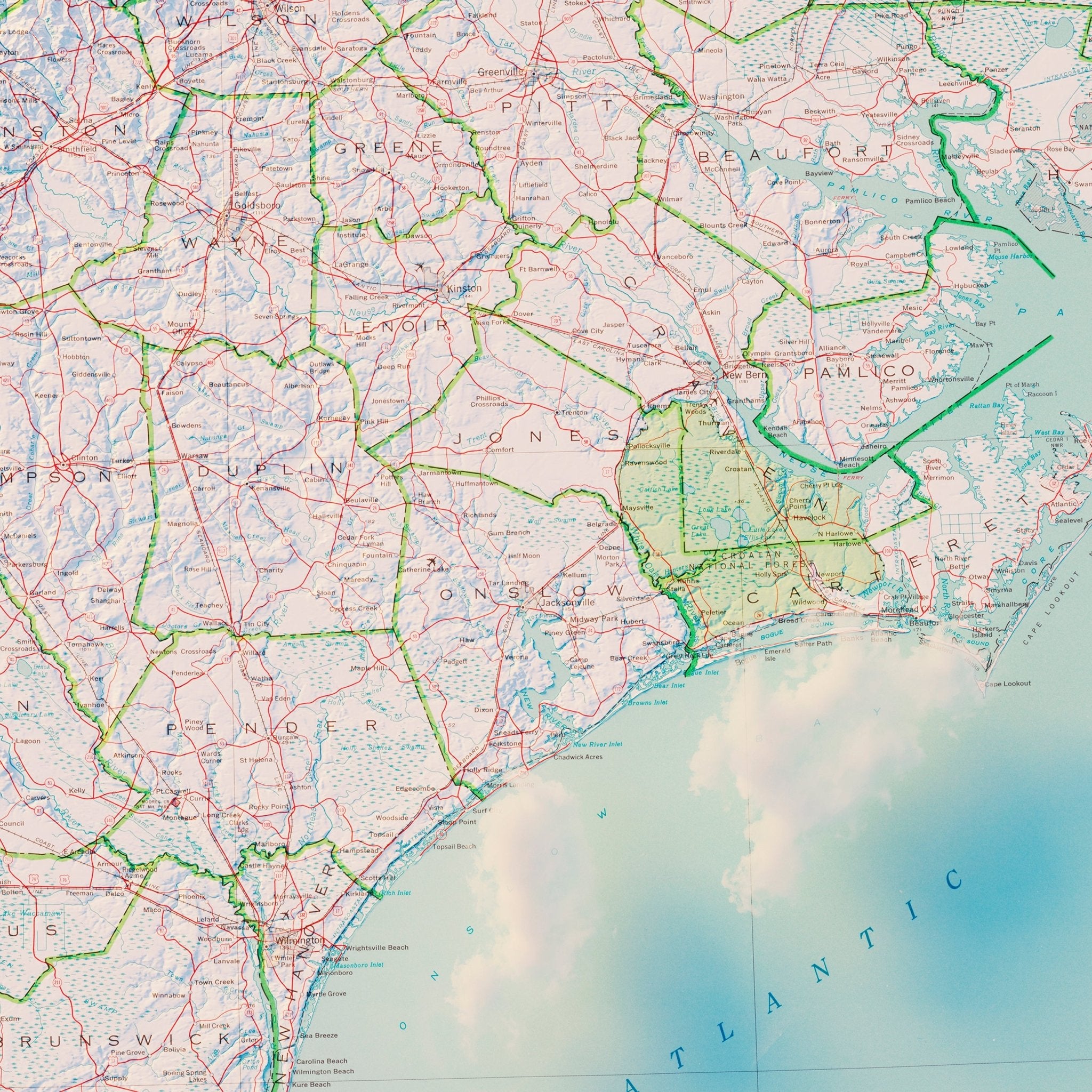 North Carolina 1972 Shaded Relief Map - Muir Way - Vintage Relief