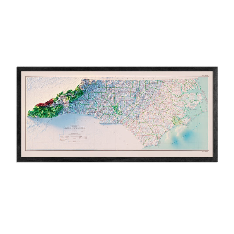 North Carolina 1972 Shaded Relief Map - Muir Way - Vintage Relief