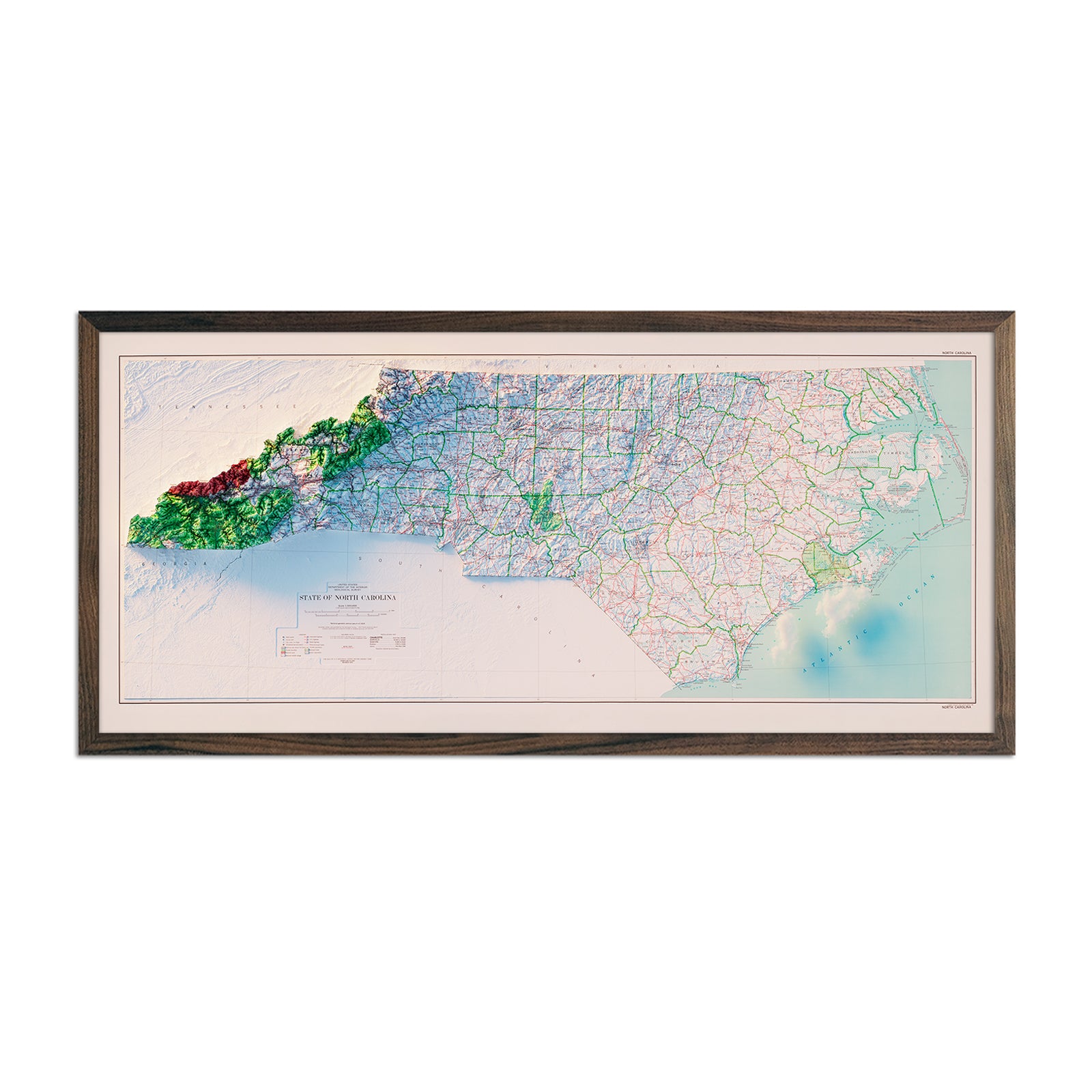 North Carolina 1972 Shaded Relief Map